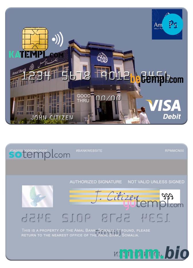Somalia Amal Bank visa debet szablon karty in PSD format, w pełni edytowalne